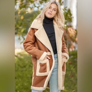 Blank NYC Brown and Cream Shearling Coat